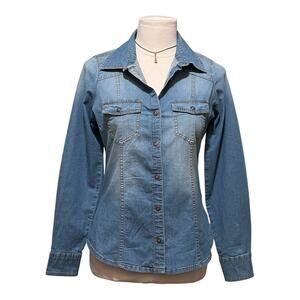 Women’s Guess Blue Denim Button-Up Shirt long Sleeve Size Small